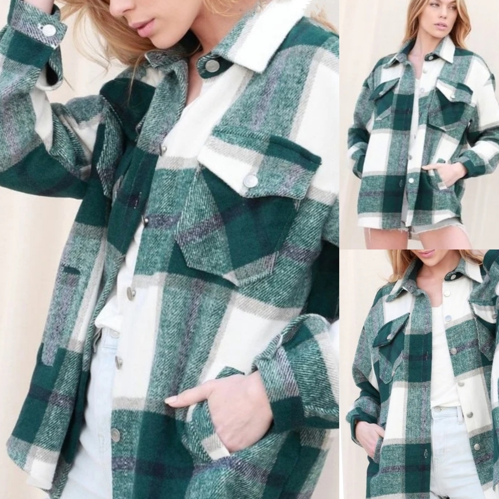 Plaid Button Down Shacket, 3X - Picture 1 of 6